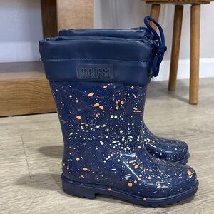 Mini Melissa Navy Splatter Rain Boots